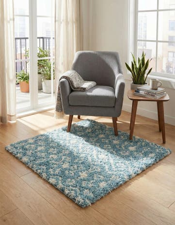 Light Blue Moroccan Trellis Shag Square Rug