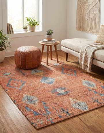 Rust Red Hand Woven Chenille Jute Rug