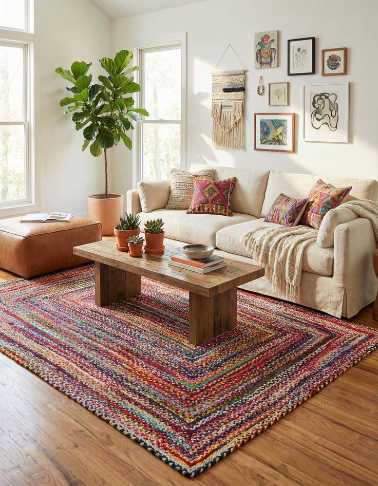 Detail image of 7' 1 x 10'  Hand Braided Chindi Rug