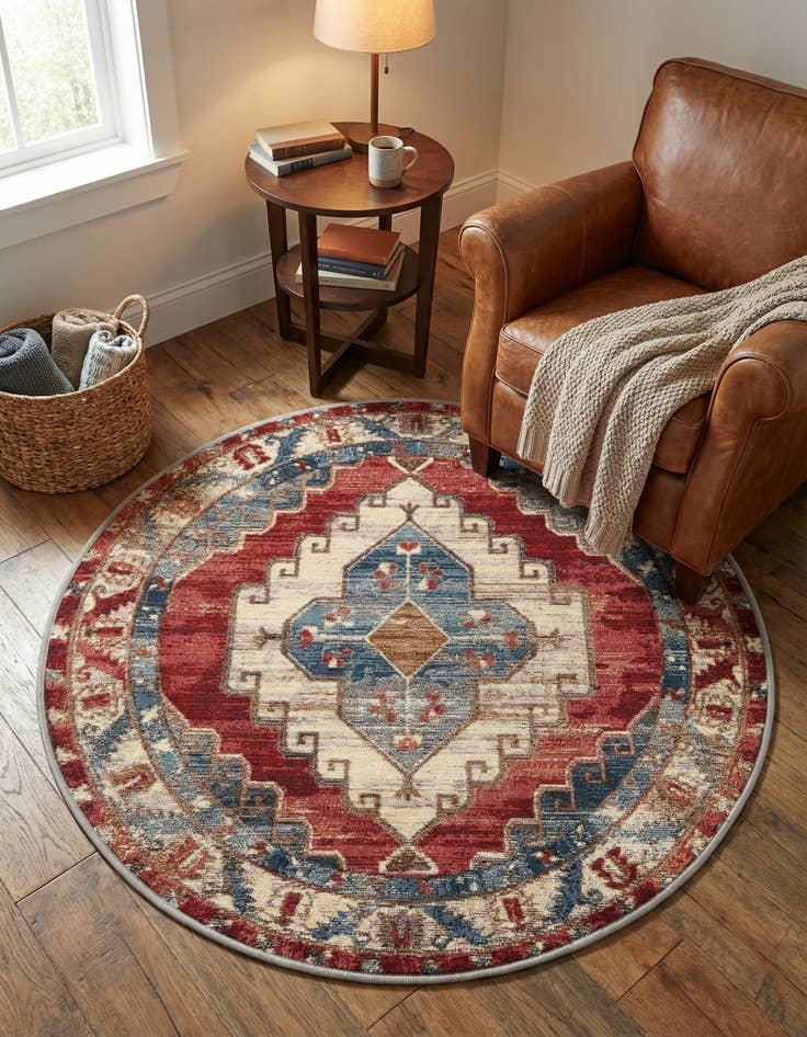 Detail image of 3' x 3' Washable Traditional Indoor / Outdoor Round Rug