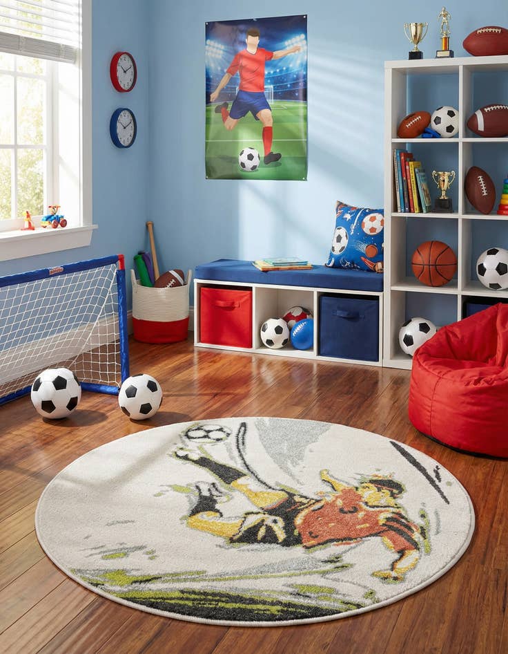 Detail image of 3' 3 x 3' 3 Soccer Player Whimsy Kids Round Rug