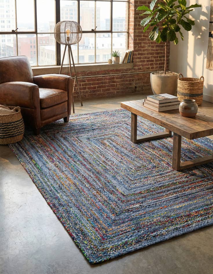 Detail image of 9' x 12' 2  Hand Braided Chindi Rug