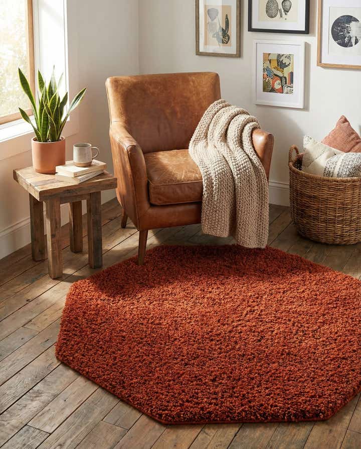 4' x 4' Solid Shag Octagon Rug