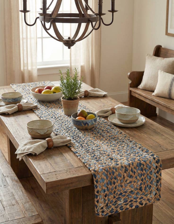 Detail image of  1' 2 x 4' 1  Hand Braided Chindi Table Runner Rug