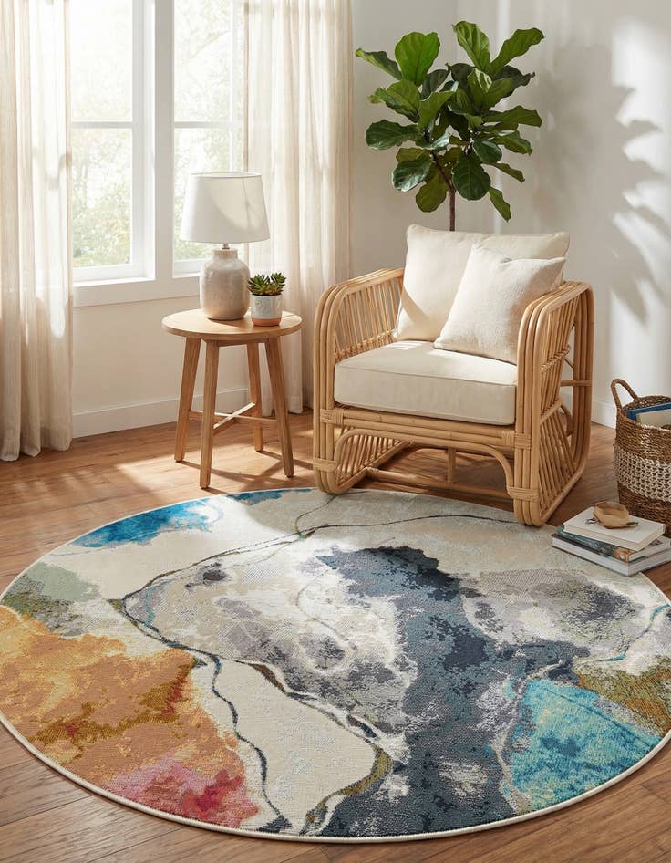 Detail image of 4' 1 x 4' 1 Washable Modern Indoor / Outdoor Round Rug