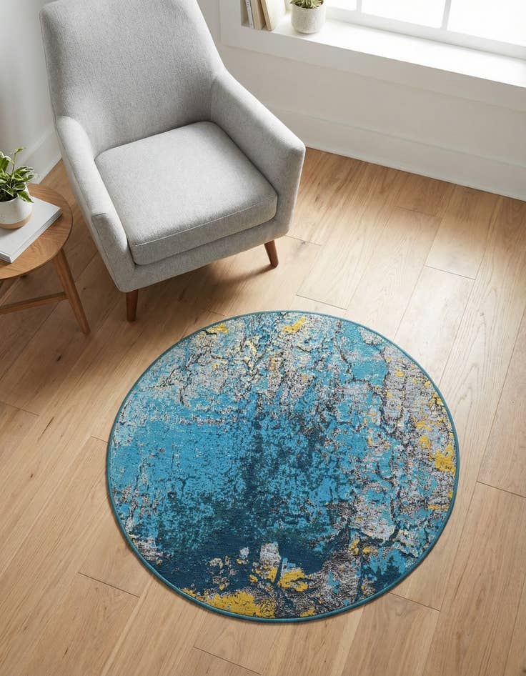 Detail image of 3' x 3'  Washable Modern Indoor / Outdoor Round Rug