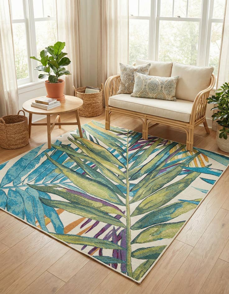 Detail image of 6' x 6' Washable Botanical Indoor / Outdoor Square Rug