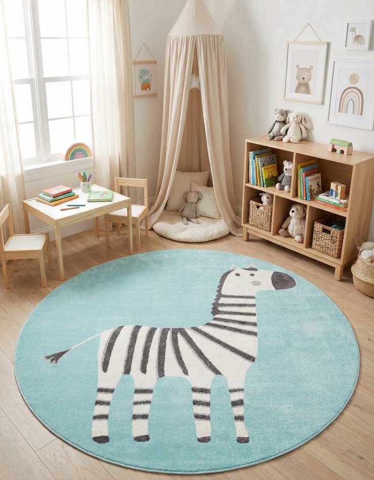Detail image of  7' 10 x 7' 10 Zebra Whimsy Kids Round Rug