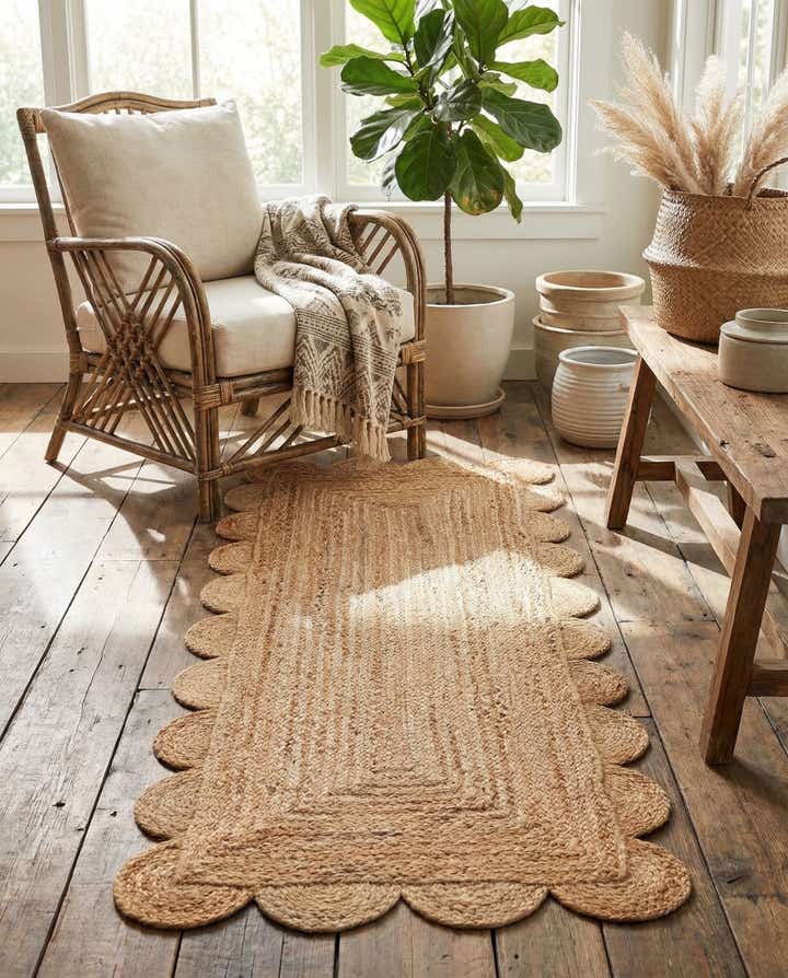 2' x 5' 1 Hand Woven Scallop Braided Jute Runner Rug