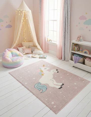 Pink Unicorn Whimsy Kids Rug