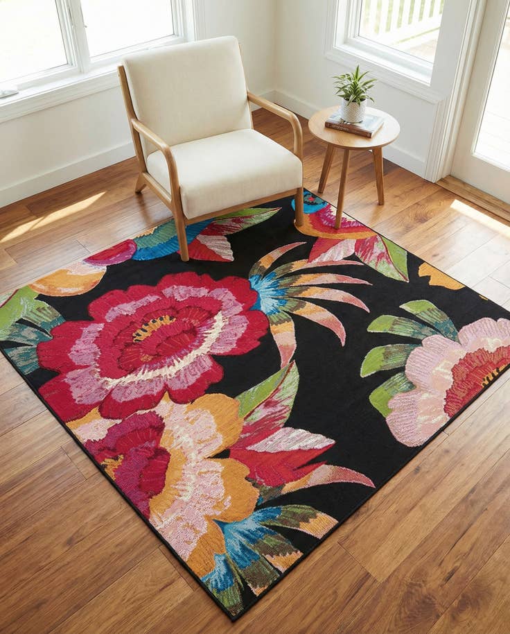 Detail image of 6' x 6' Easy-Clean Botanical Indoor / Outdoor Square Rug