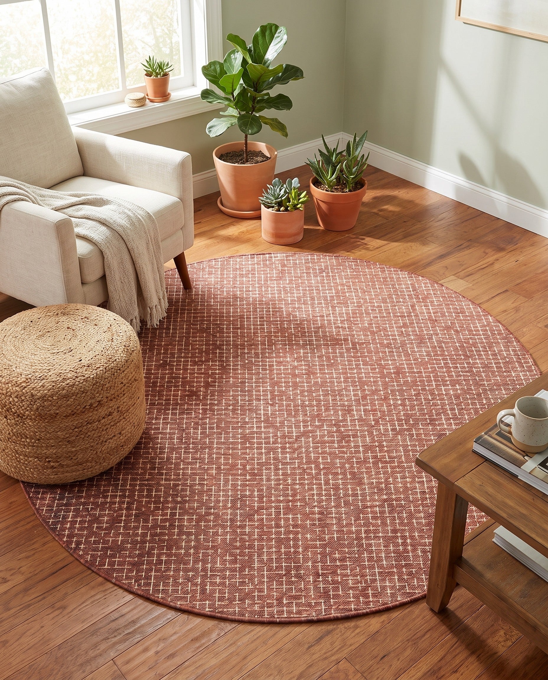 6' x 6' Easy-Clean Checkered Indoor / Outdoor Round Rug