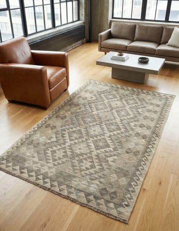 3' 10 x 6' 4 Hand Woven Kilim Maymana Wool Rug