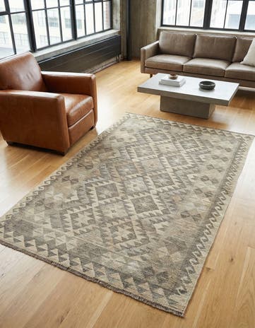 3' 10 x 6' 4 Hand Woven Kilim Maymana Wool Rug
