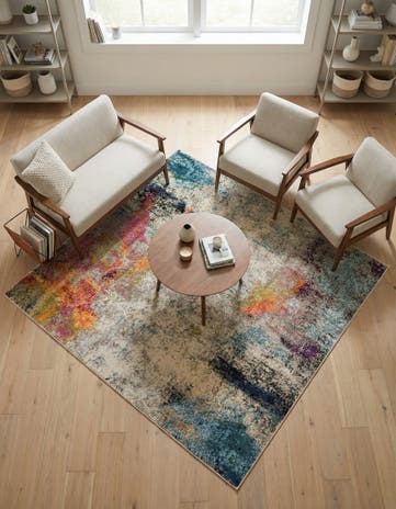 Beige Washable Theia Square Rug