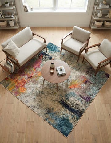 Beige Washable Theia Square Rug