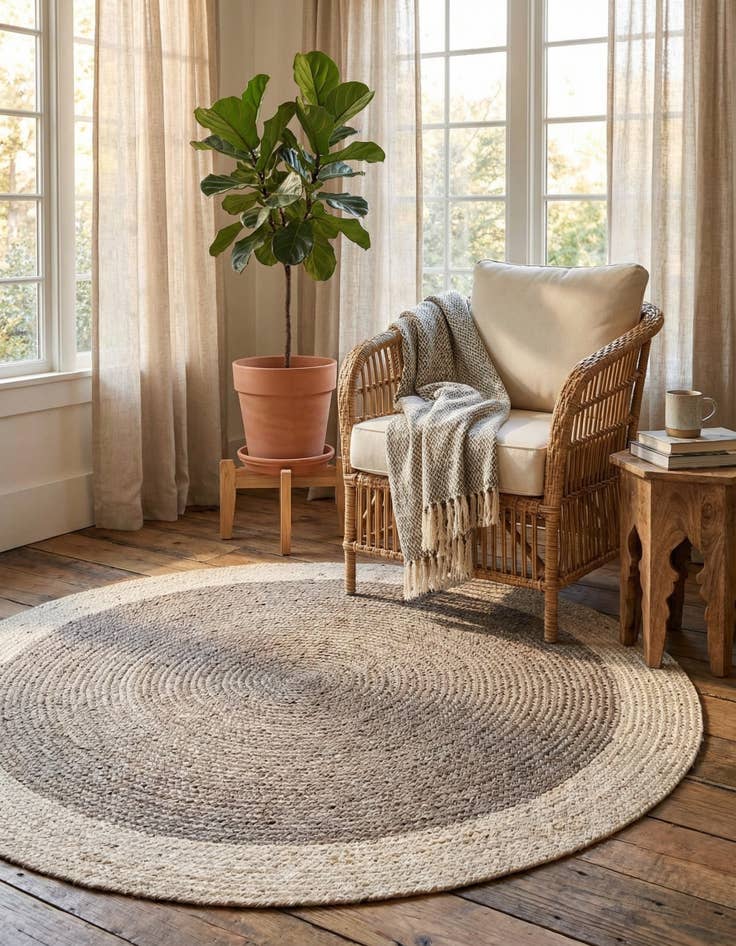 Detail image of 5' 1 x 5' 1  Hand Braided Jute Round Rug