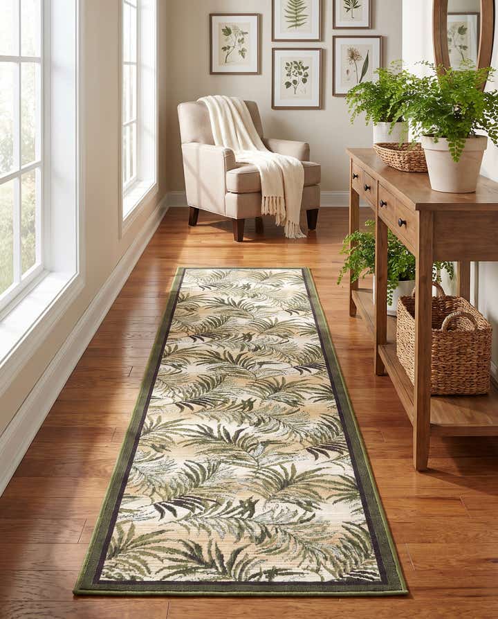 2' 7 x 10' Easy-Clean Botanical Indoor / Outdoor Runner Rug