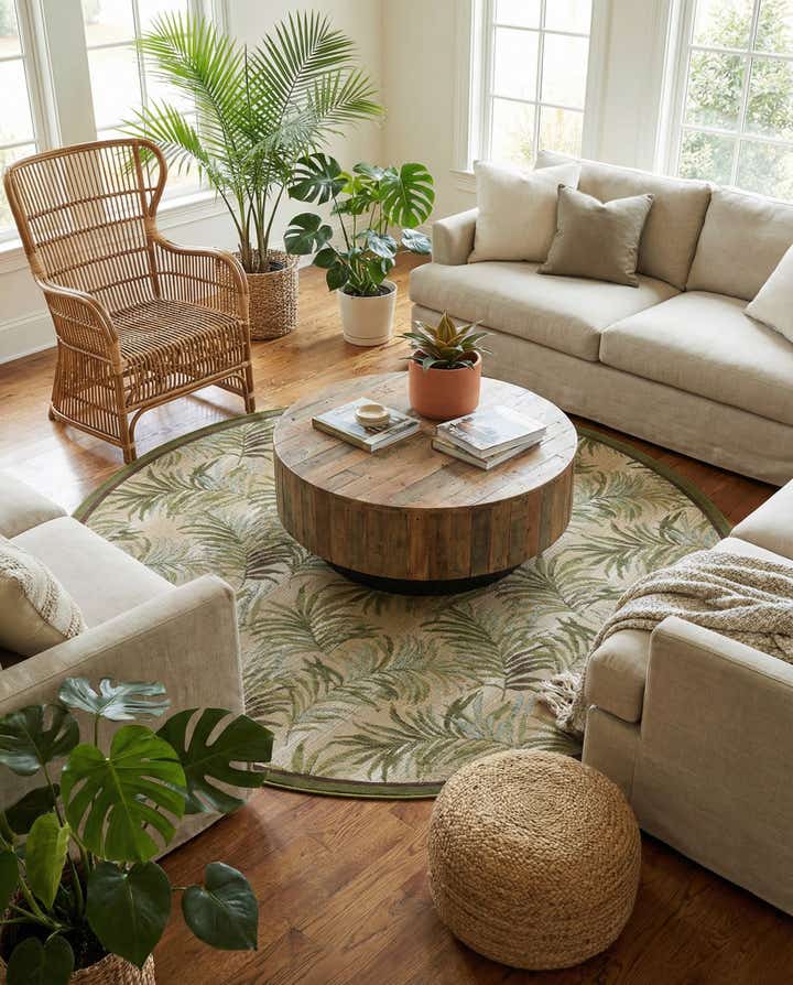 7' 10 x 7' 10 Easy-Clean Botanical Indoor / Outdoor Round Rug