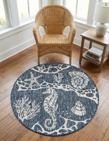 3' x 3' Easy-Clean Coastal Indoor / Outdoor Round Rug