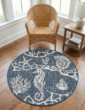 3' x 3' Easy-Clean Coastal Indoor / Outdoor Round Rug