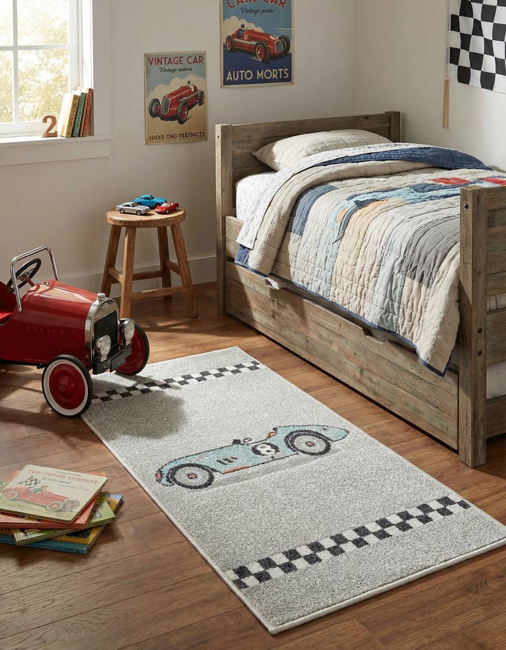 Detail image of 2' 2 x 4' Racecar Whimsy Kids Runner Rug