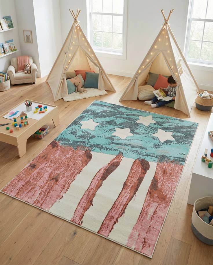 Detail image of 7' 10 x 10' American Flag Whimsy Kids Rug