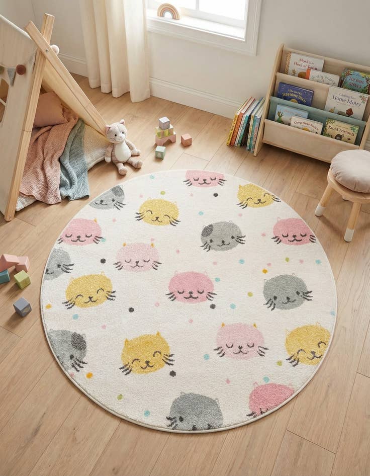 Detail image of 5' 3 x 5' 3 Cats Whimsy Kids Round Rug