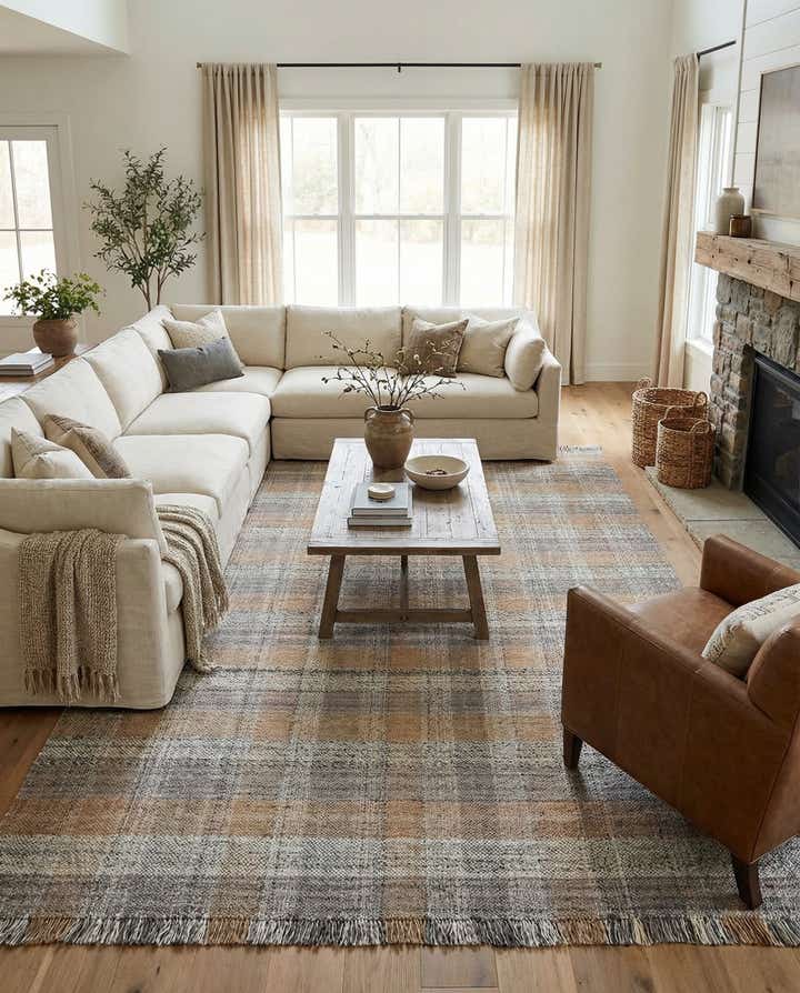 10' x 14' 1 Easy-Clean Eco Plaid Washable Indoor / Outdoor Rug