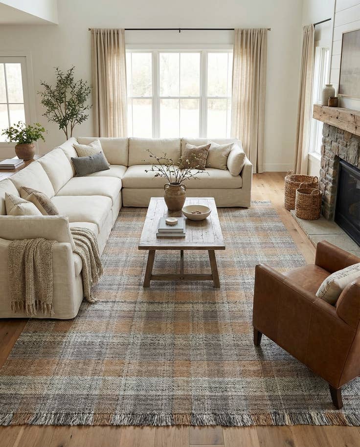 Detail image of 10' x 14' 1 Easy-Clean Eco Plaid Washable Indoor / Outdoor Rug