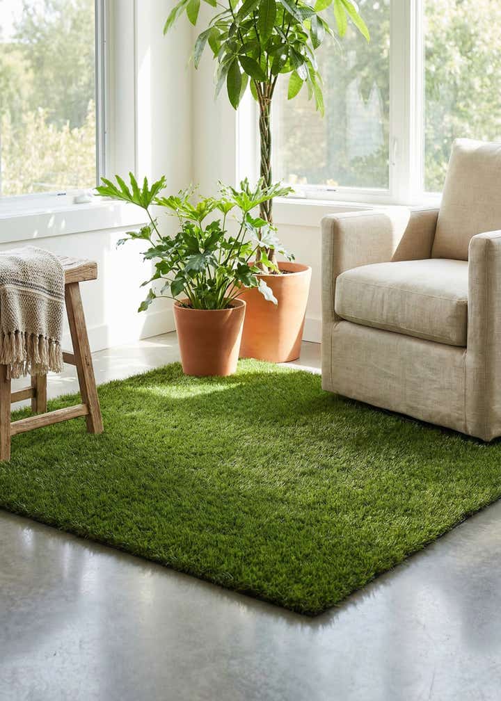 4' x 4' Easy-Clean Grass Indoor / Outdoor Square Rug