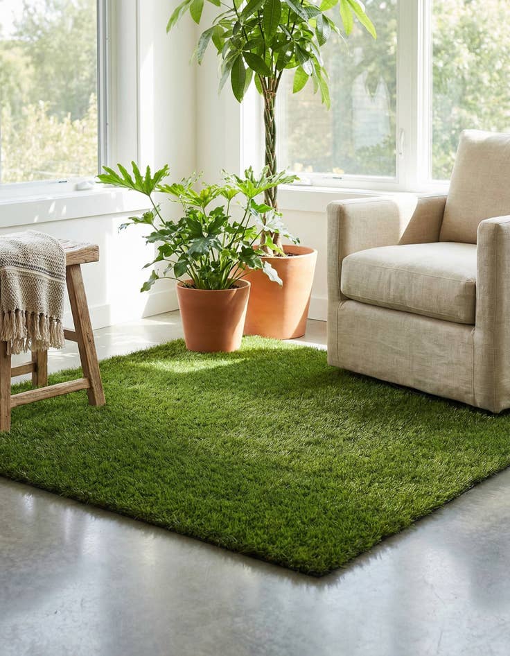 Detail image of 4' x 4' Easy-Clean Grass Indoor / Outdoor Square Rug