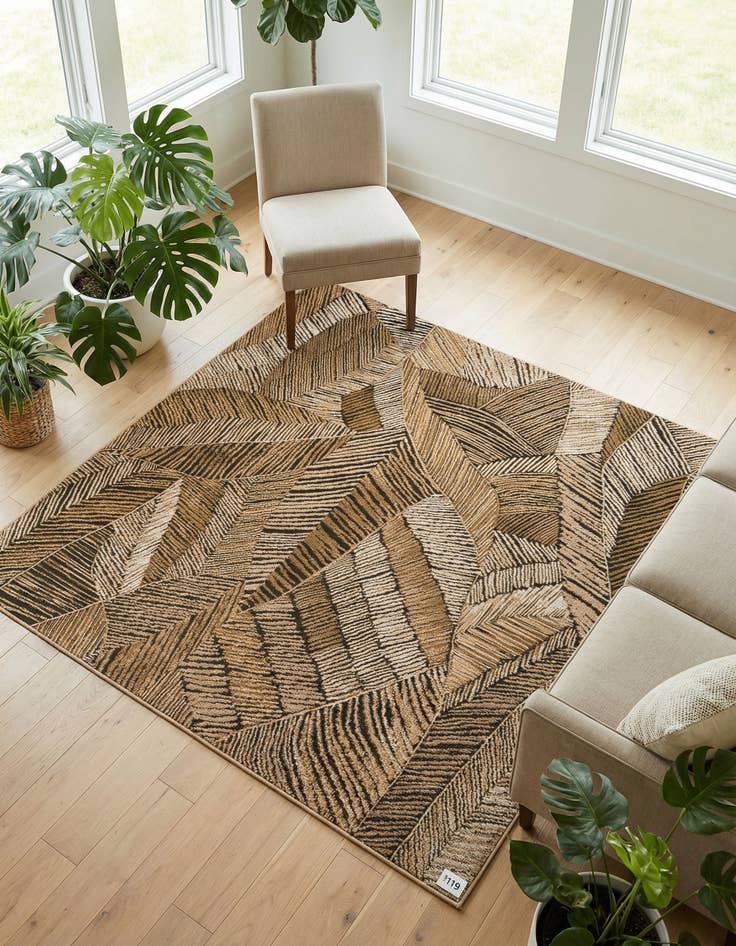 Detail image of 6' x 6' Easy-Clean Botanical Indoor / Outdoor Square Rug