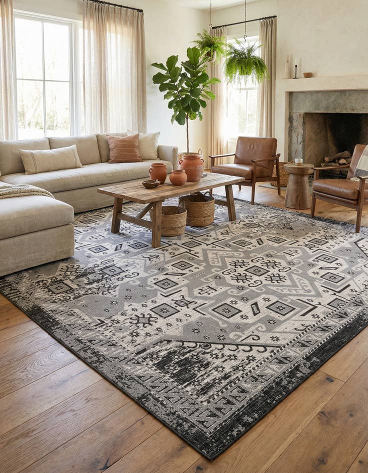 Detail image of 13' x 13' Washable Aztec Indoor / Outdoor Square Rug