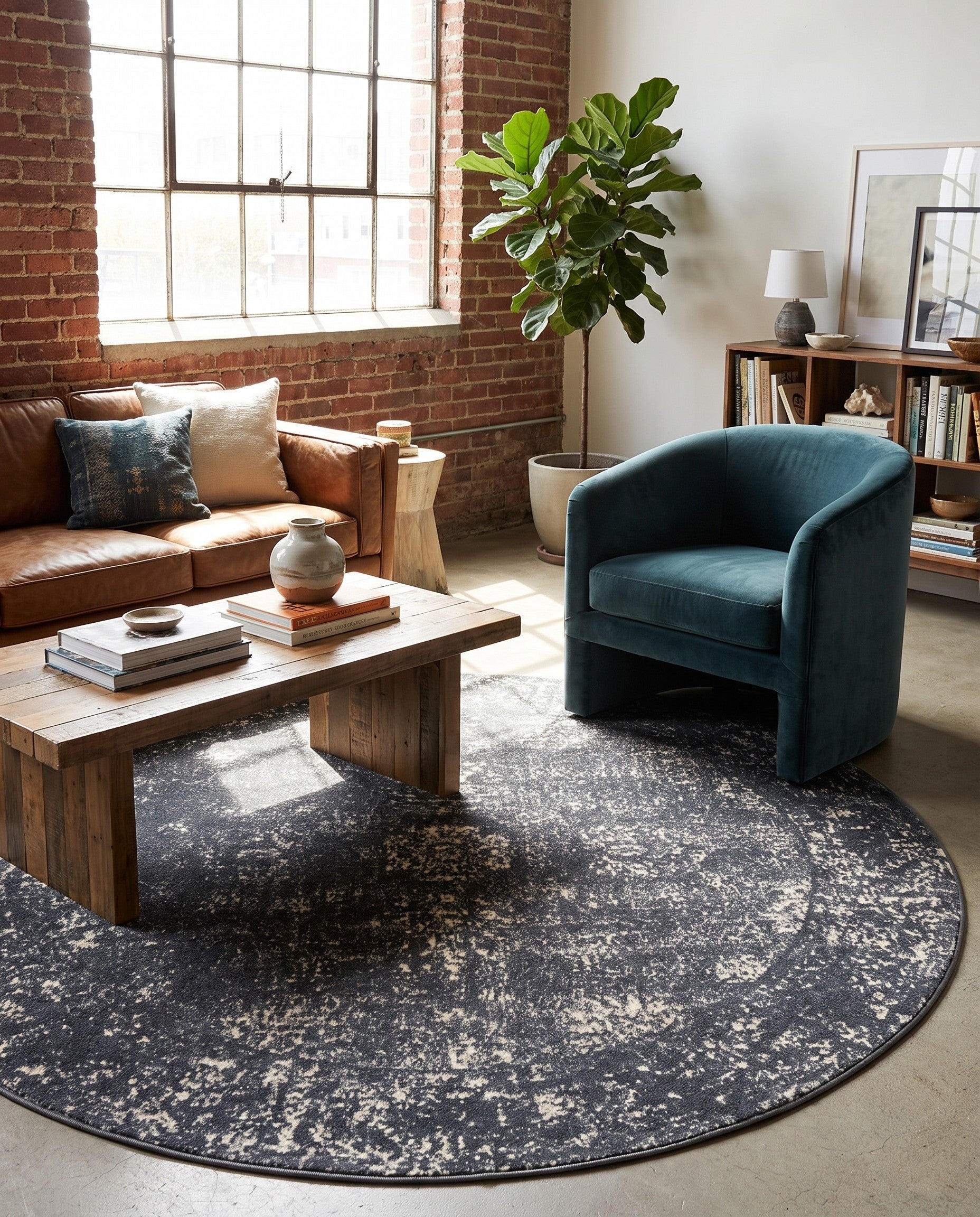 Slate Blue and Ivory Monaco Round Rug