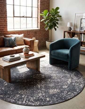 Slate Blue and Ivory Monaco Round Rug