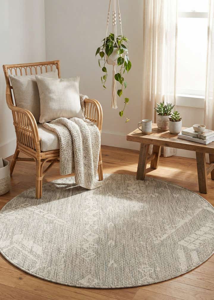 4' x 4' Easy-Clean Bohemian Indoor / Outdoor Round Rug