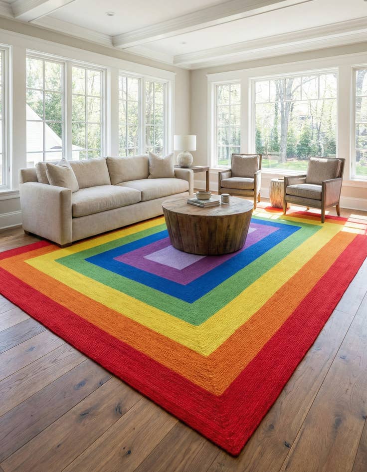 Detail image of  9' x 12'  Hand Hand Braided Rainbow Wool Rug