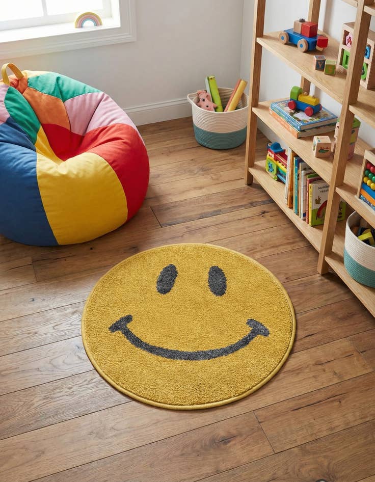 Detail image of 2' 2 x 2' 2 Smiley Face Whimsy Kids Round Rug