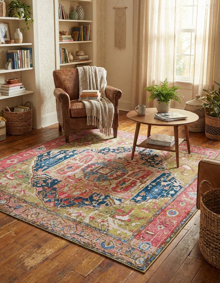 Detail image of 6' x 6' Washable Traditional Indoor / Outdoor Square Rug