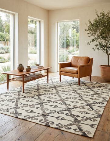 6' 4 x 7' 6 Hand Woven Kilim Modern Wool Square Rug
