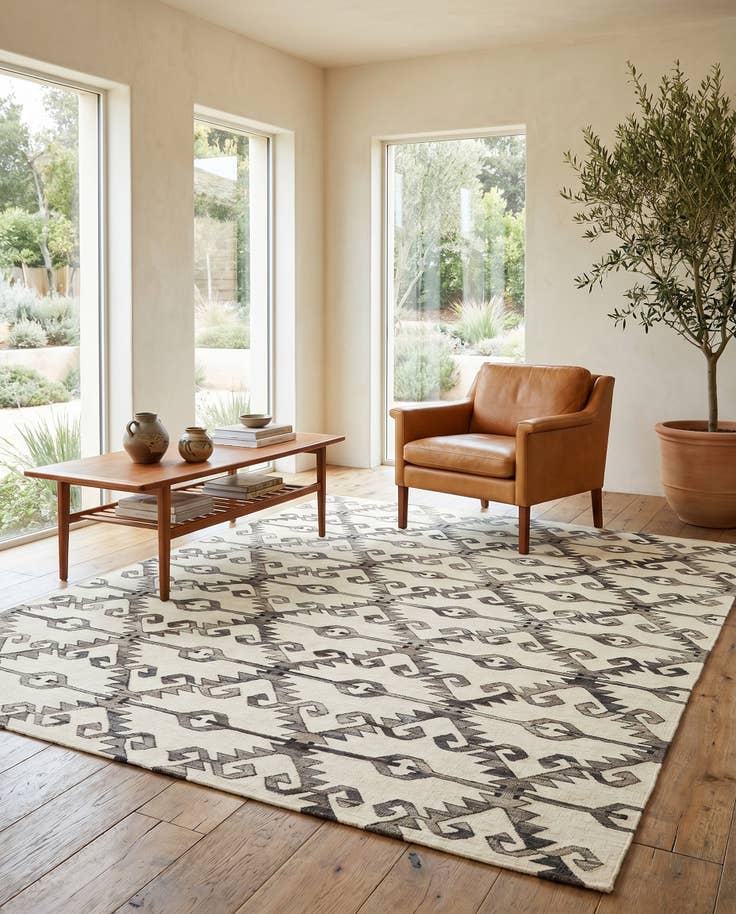Detail image of 6' 4 x 7' 6 Hand Woven Kilim Modern Wool Square Rug