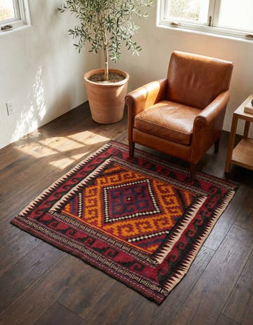 4' 4 x 4' 6 Hand Woven Kilim Fars Wool Square Rug
