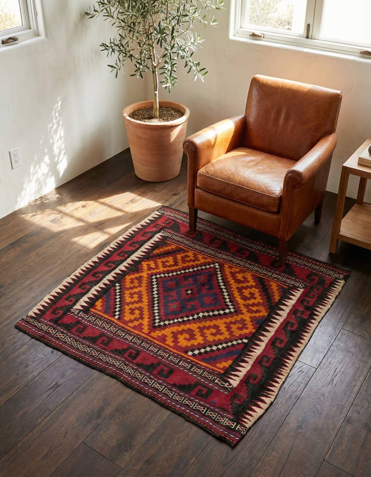 Detail image of 4' 4 x 4' 6 Hand Woven Kilim Fars Wool Square Rug