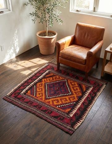 4' 4 x 4' 6 Hand Woven Kilim Fars Wool Square Rug