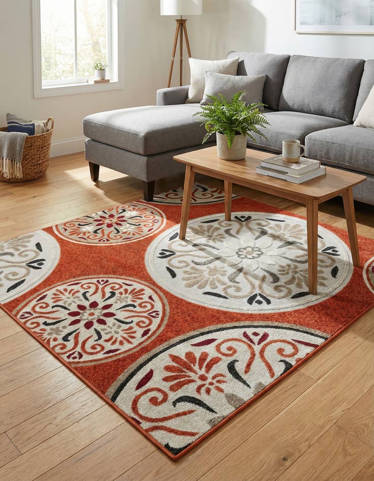 Detail image of 6' x 6'  Washable Modern Indoor / Outdoor Square Rug