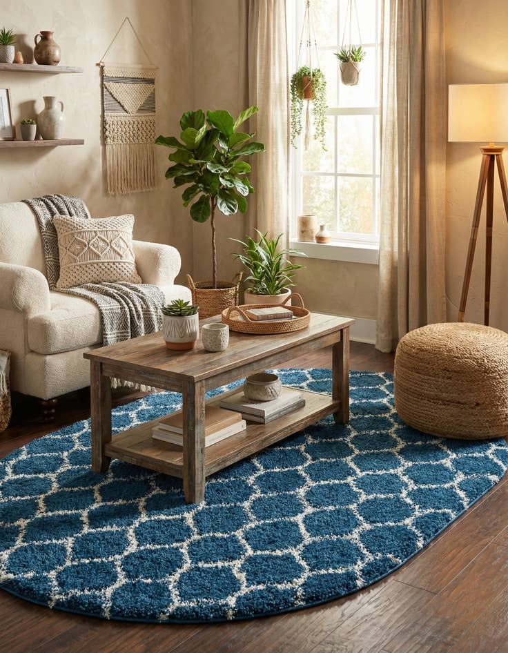 Detail image of 5' 3 x 8' Trellis Shag Oval Rug