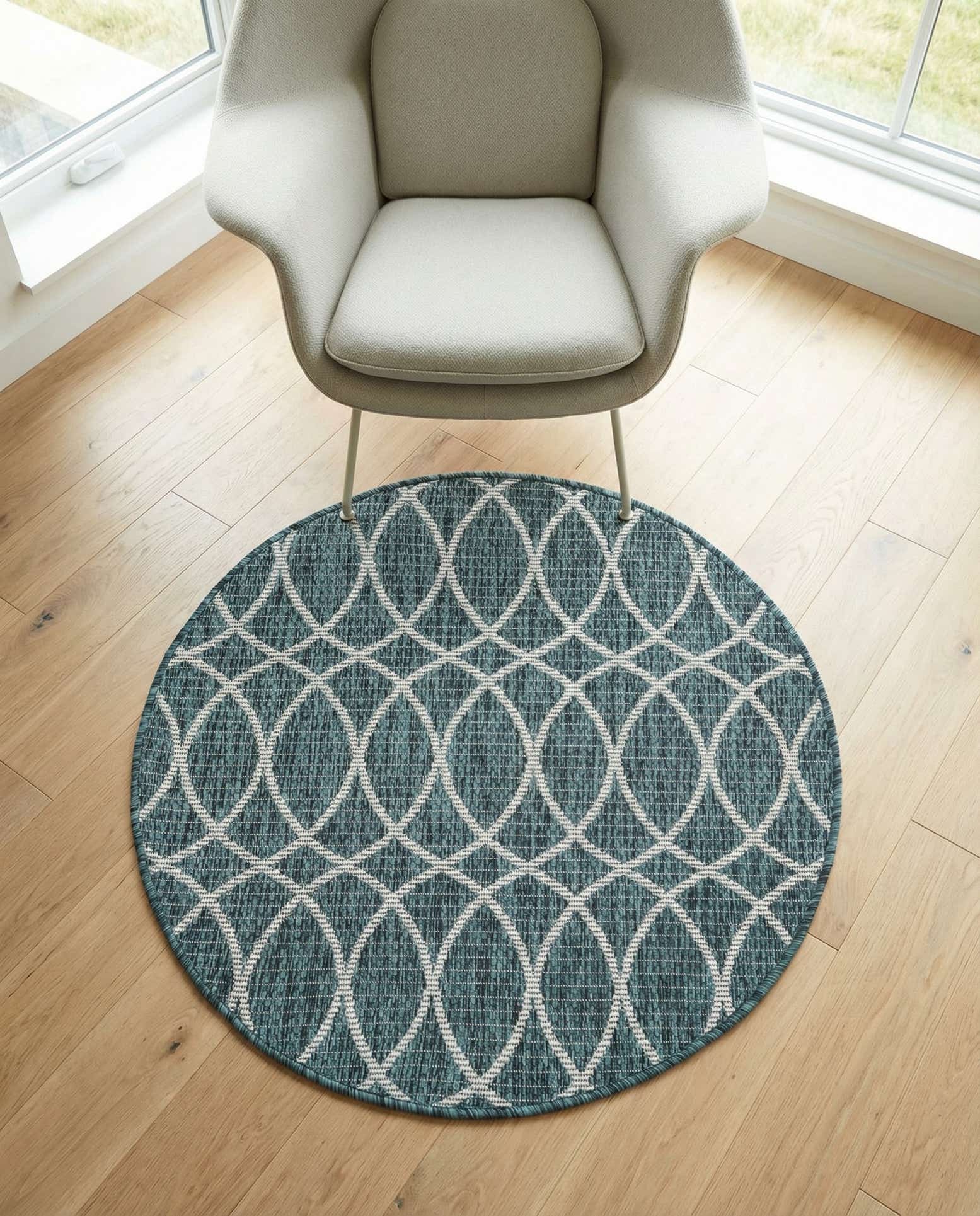 3' x 3' Easy-Clean Trellis Indoor / Outdoor Round Rug