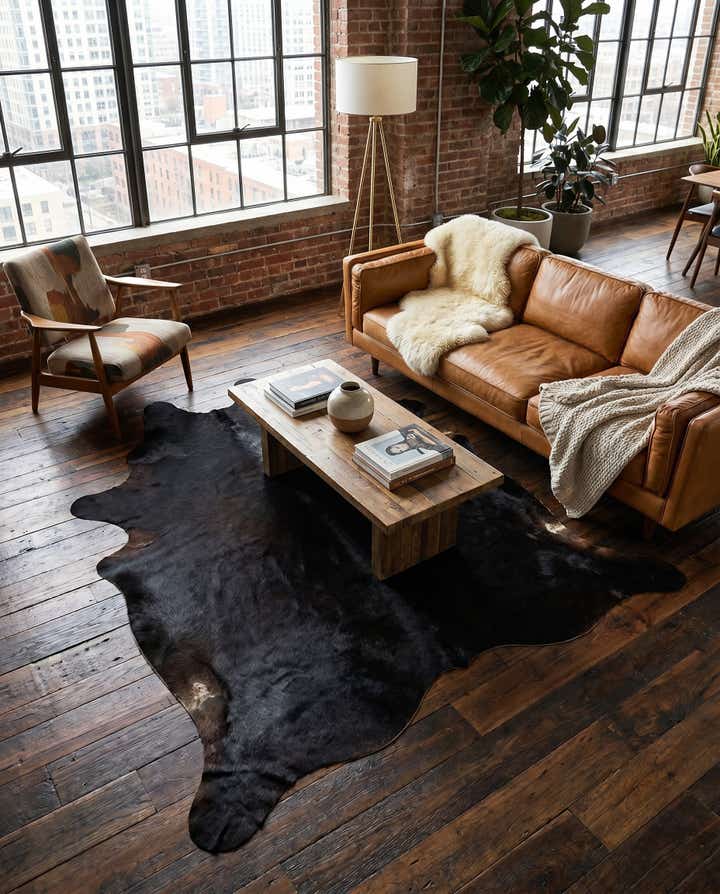 5' 3 x 6' 5 Cowhide Leather Rug