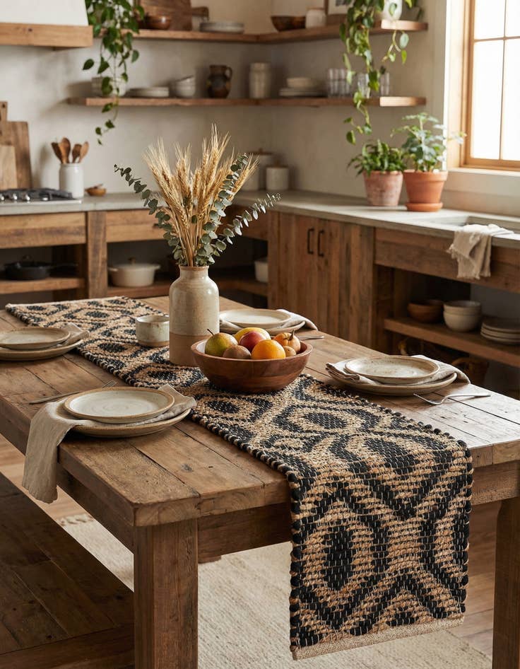 Detail image of 1' 2 x 4' 1  Hand Woven Chindi Jute Table Runner Rug